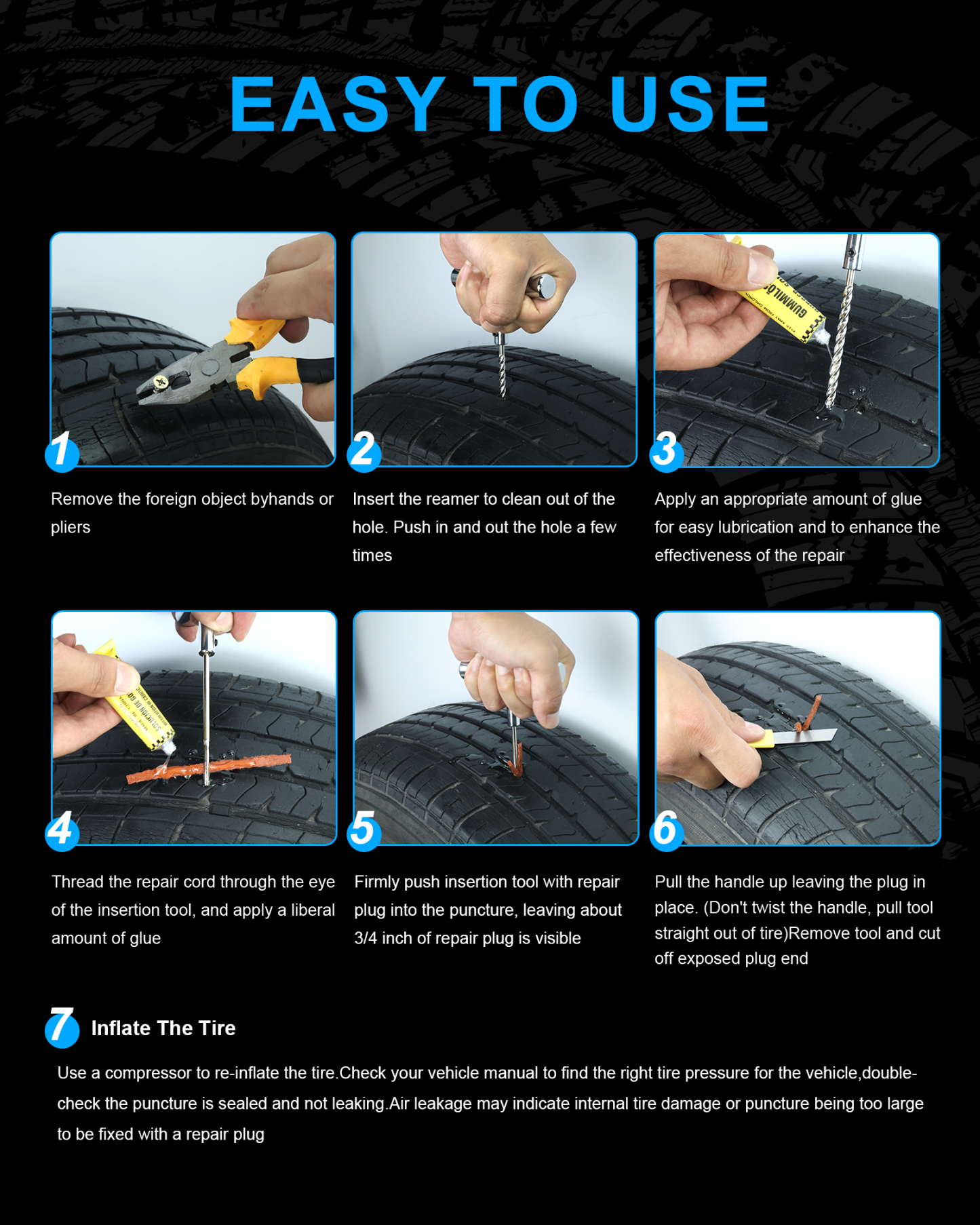 Beanewone Repair Kit with Plugs, Tire Plug Kit Heavy Duty Professional for Car, ATV, Motorcycle, Truck, Flat Tire Emergency Repair (Boxed Type - 16 PCs)