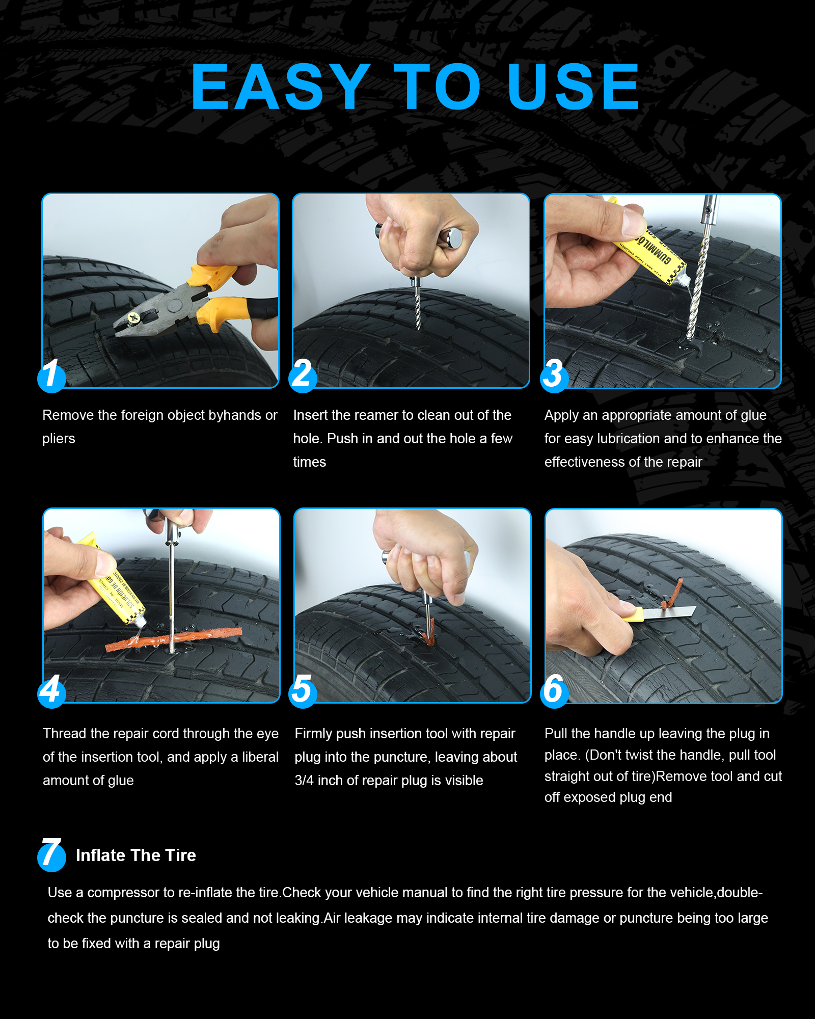 Beanewone Repair Kit with Plugs, Tire Plug Kit Heavy Duty Professional for Car, ATV, Motorcycle, Truck, Flat Tire Emergency Repair (Boxed Type - 16 PCs)