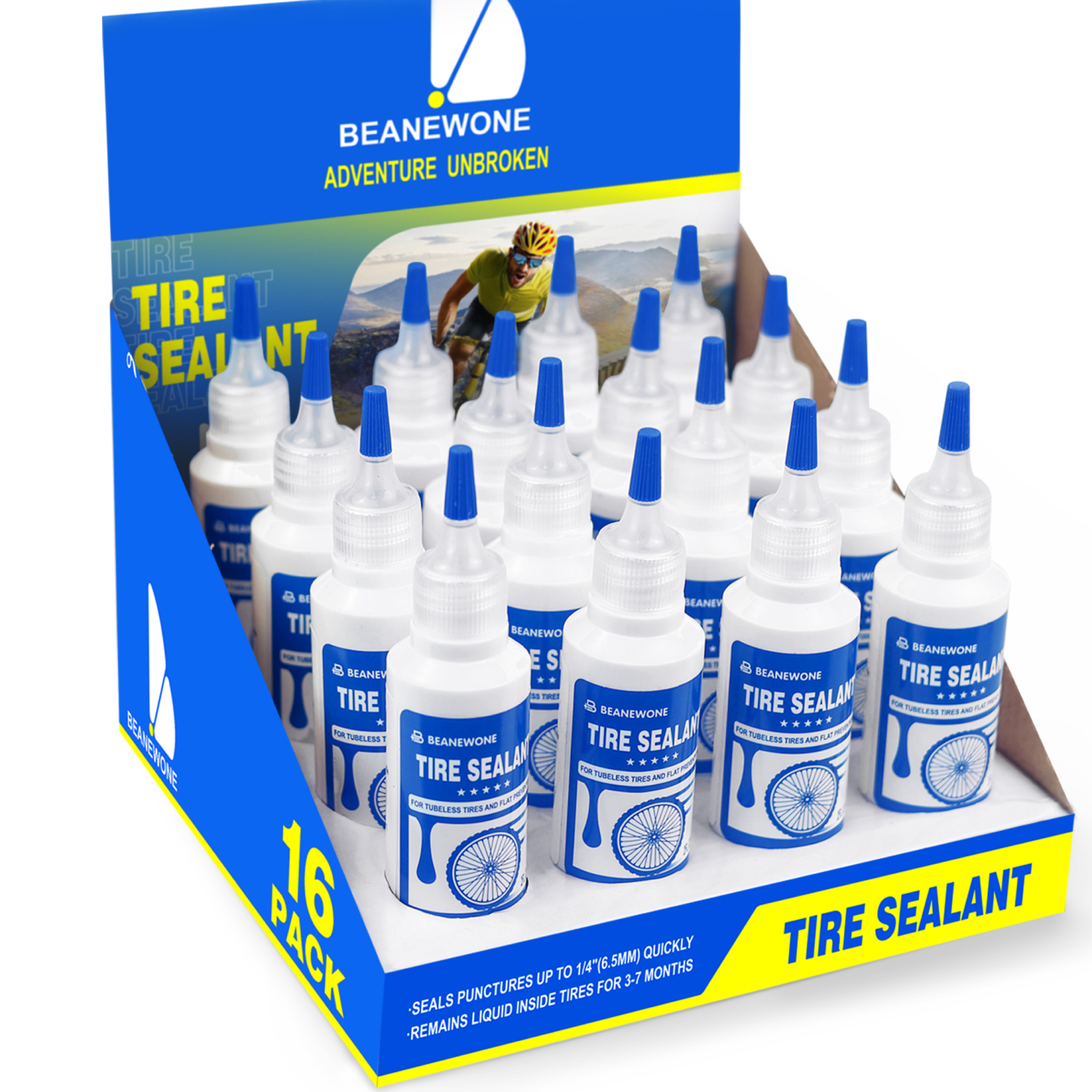 Beanewone Tubeless Tire Sealant, Tubeless Bike Sealant - 16 Bottles (32oz Total), Long-Lasting for MTB, No Tubes and Tubeless Tires. No Tire Removal, Directly Refills in under 30s