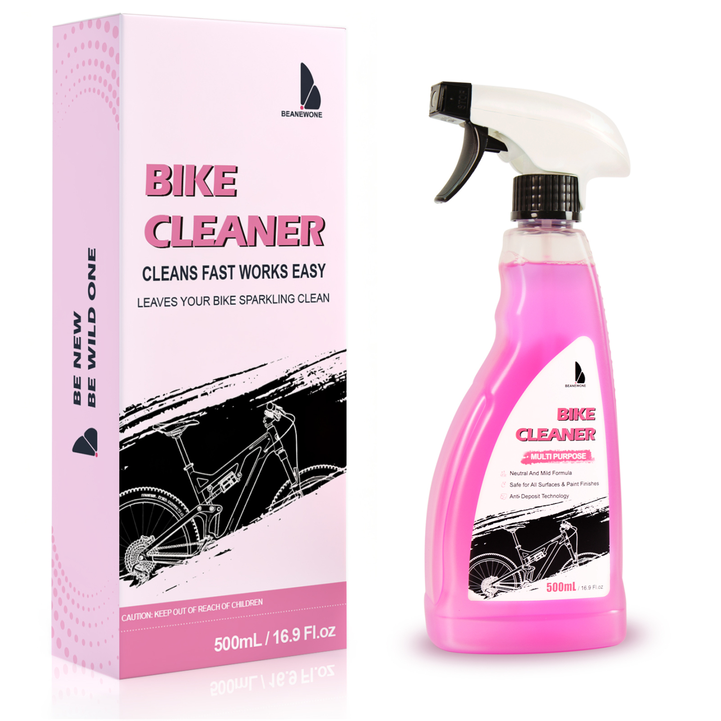 Beanewone Bike Cleaner, Bike Wash - Neutral & Mild Formula with Anti-Deposit Technology, Safe for All Bicycle Surfaces & Paint Finishes (500mL)