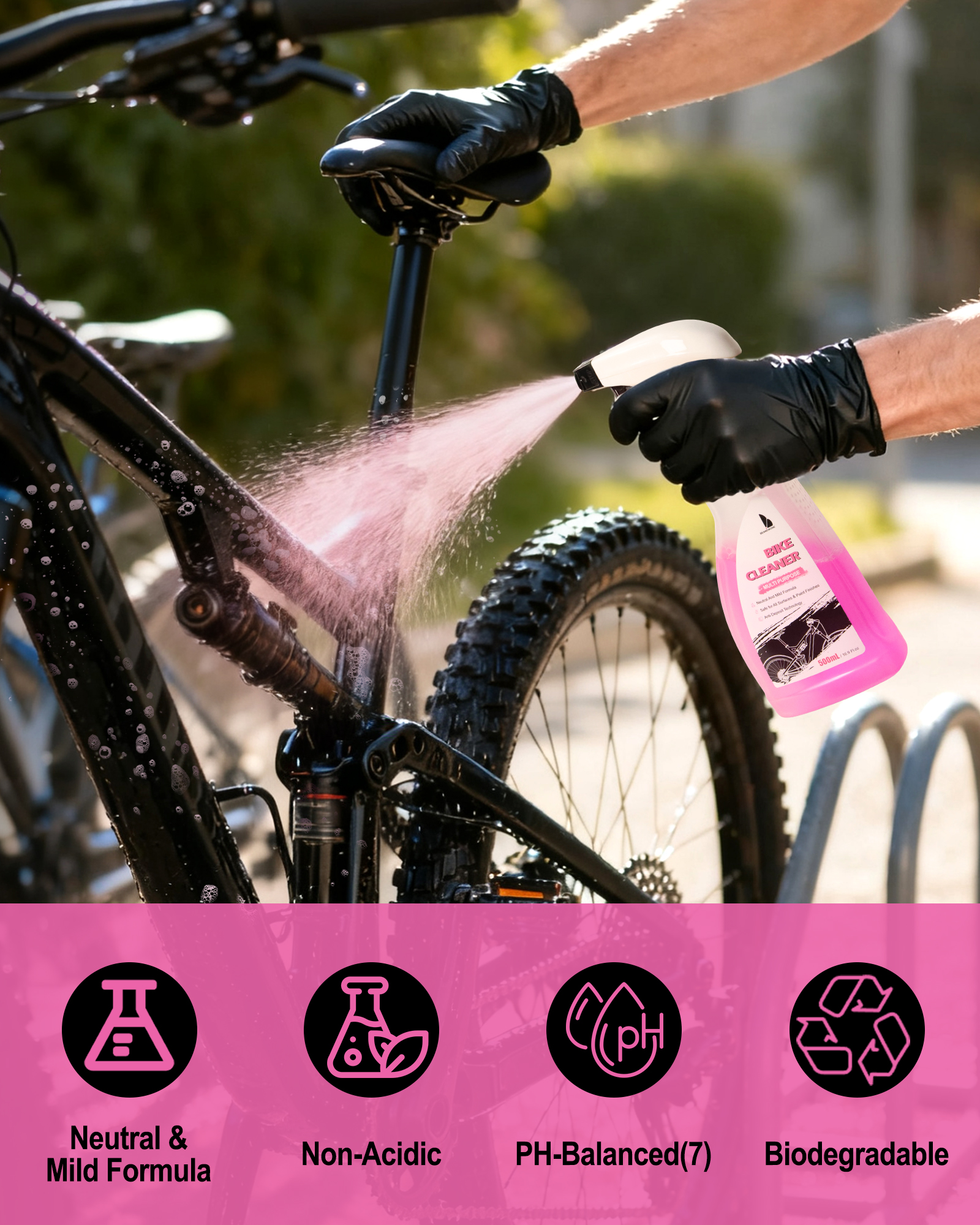 Beanewone Bike Cleaner, Bike Wash - Neutral & Mild Formula with Anti-Deposit Technology, Safe for All Bicycle Surfaces & Paint Finishes (500mL)