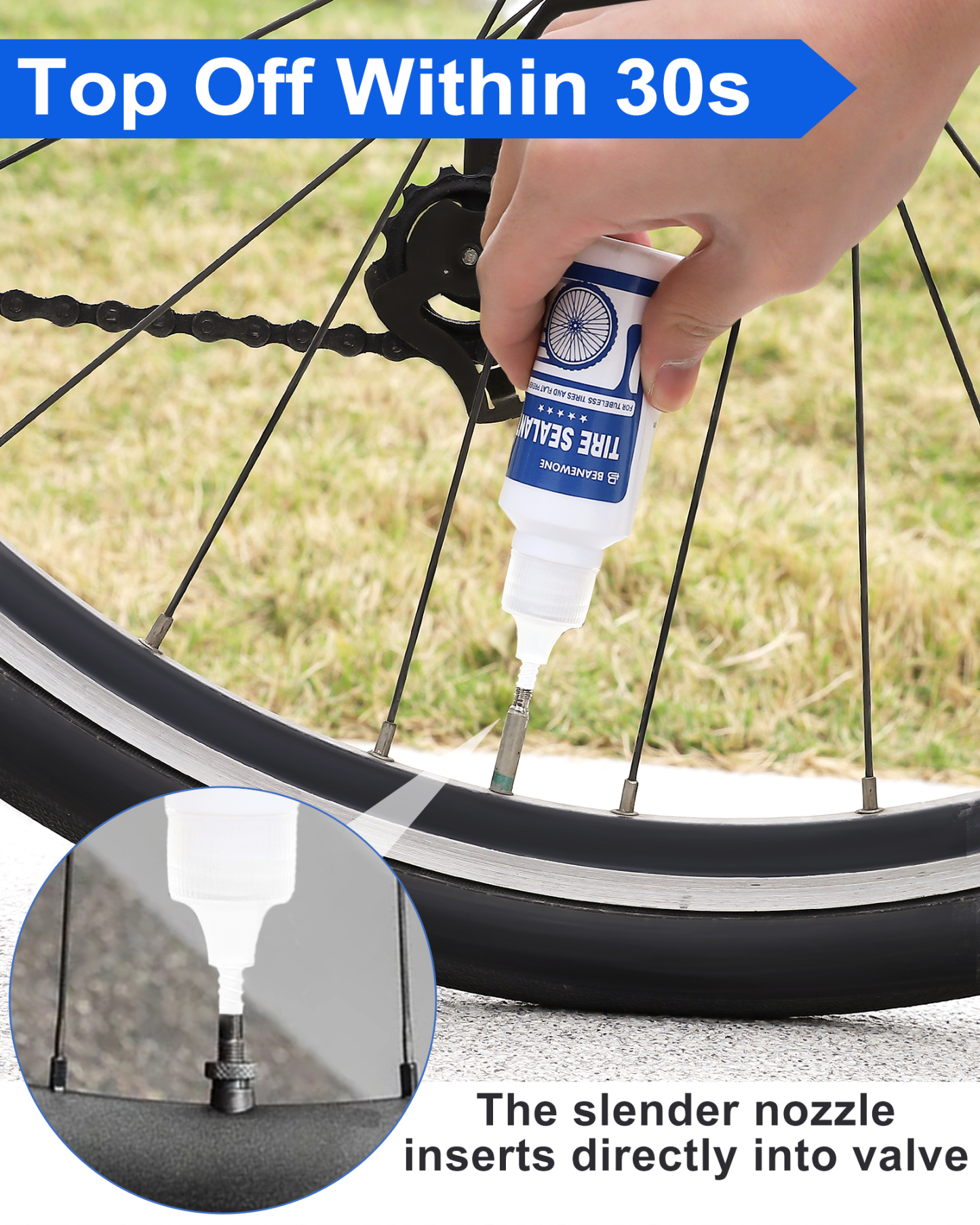 Beanewone Tubeless Tire Sealant, Tubeless Bike Sealant - 2oz per Bottle, Long-Lasting for MTB, No Tubes and Tubeless Tires. Directly Refills in Under 30s(2oz X 3 Bottles)