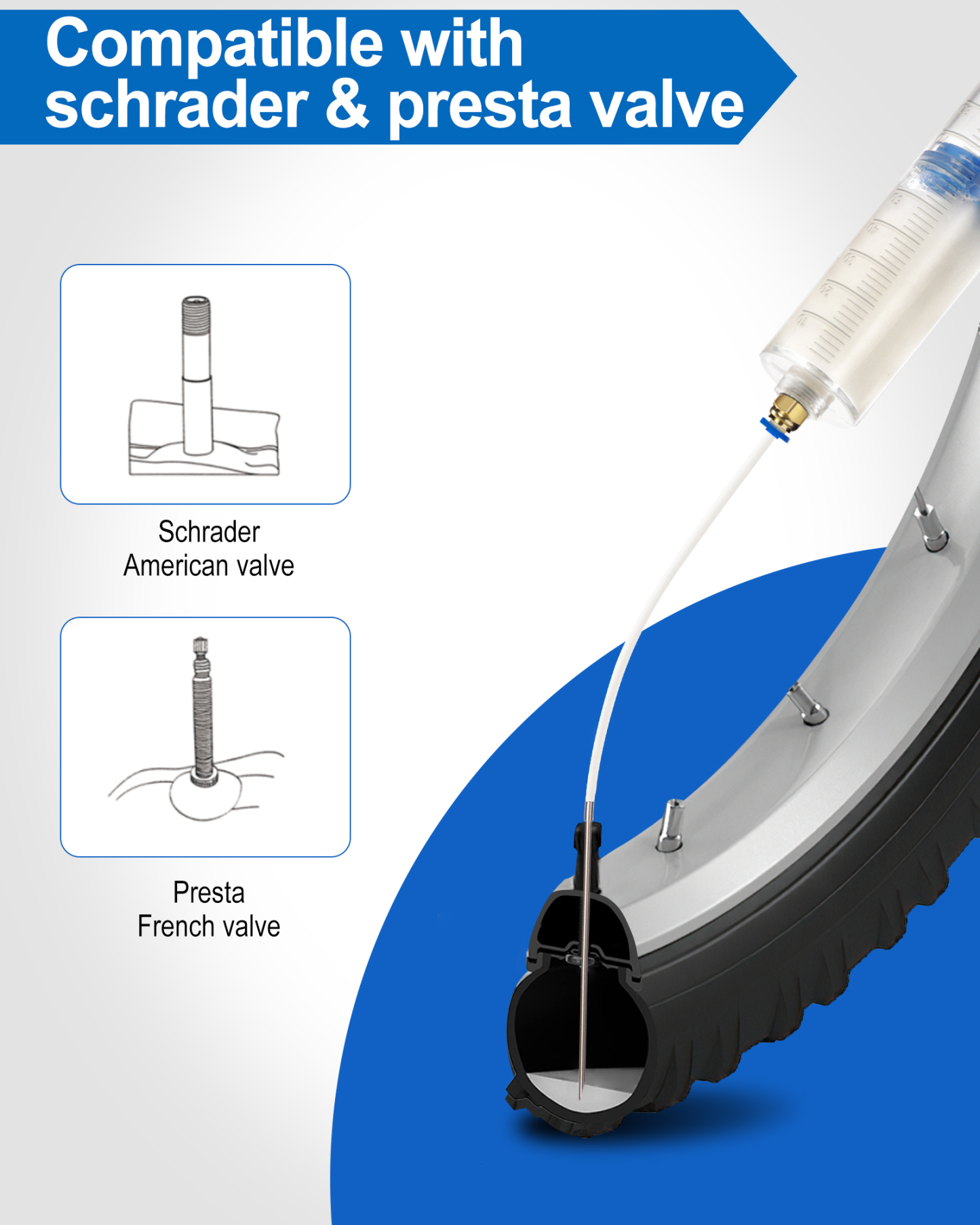 Beanewone Tubeless Tire Sealant, 500ml Bike Tire Sealant with Tubeless Sealant Injector, Delivers Long-Lasting Sealant Directly to MTB & Road Bicycle Tires