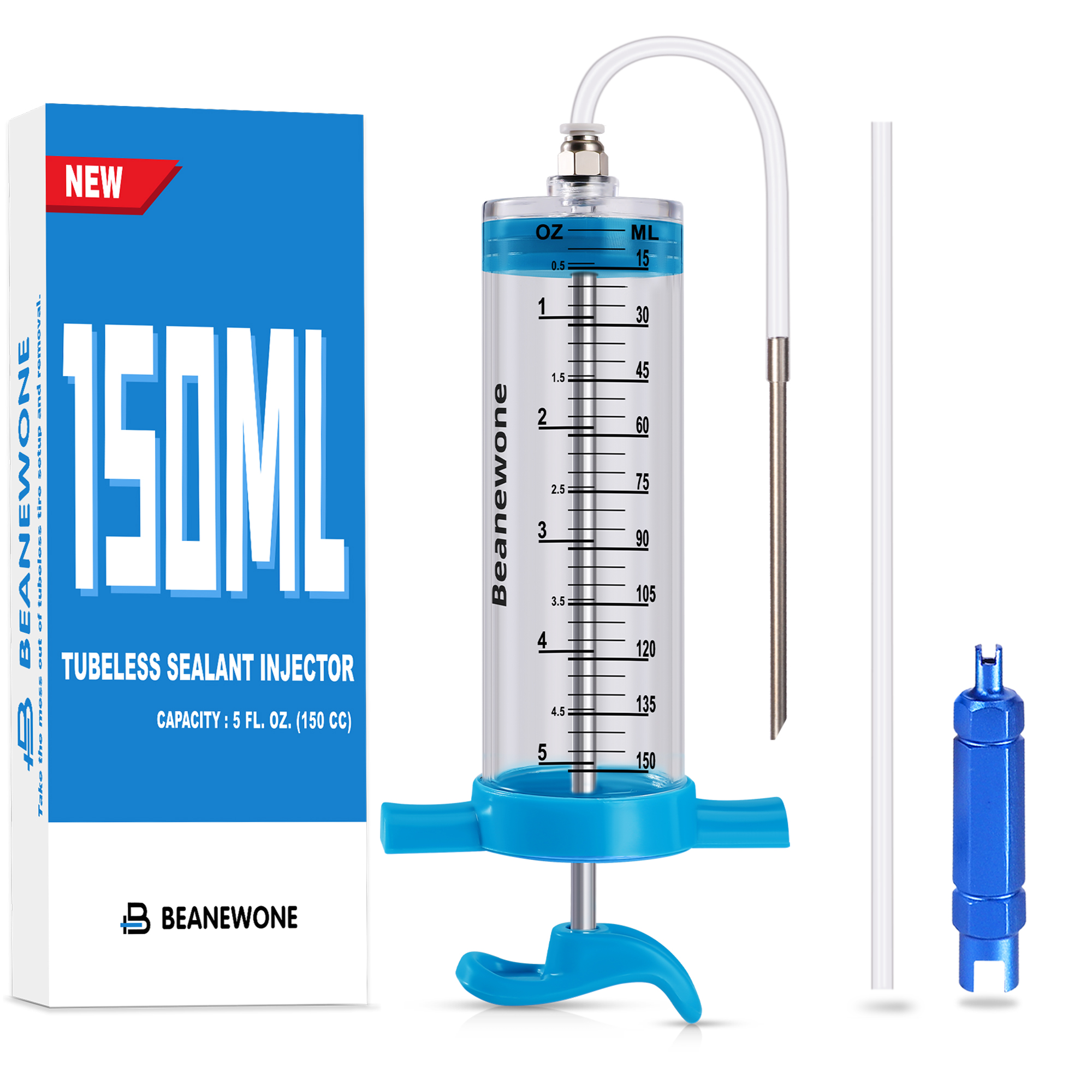 Beanewone Tubeless Sealant Injector, 150ml Tire Sealant Injector for Stans Tubeless Sealant and Other NoTubes Tubeless Tire Sealant, and a Valve Core Remover Tool is Included Gratuitously