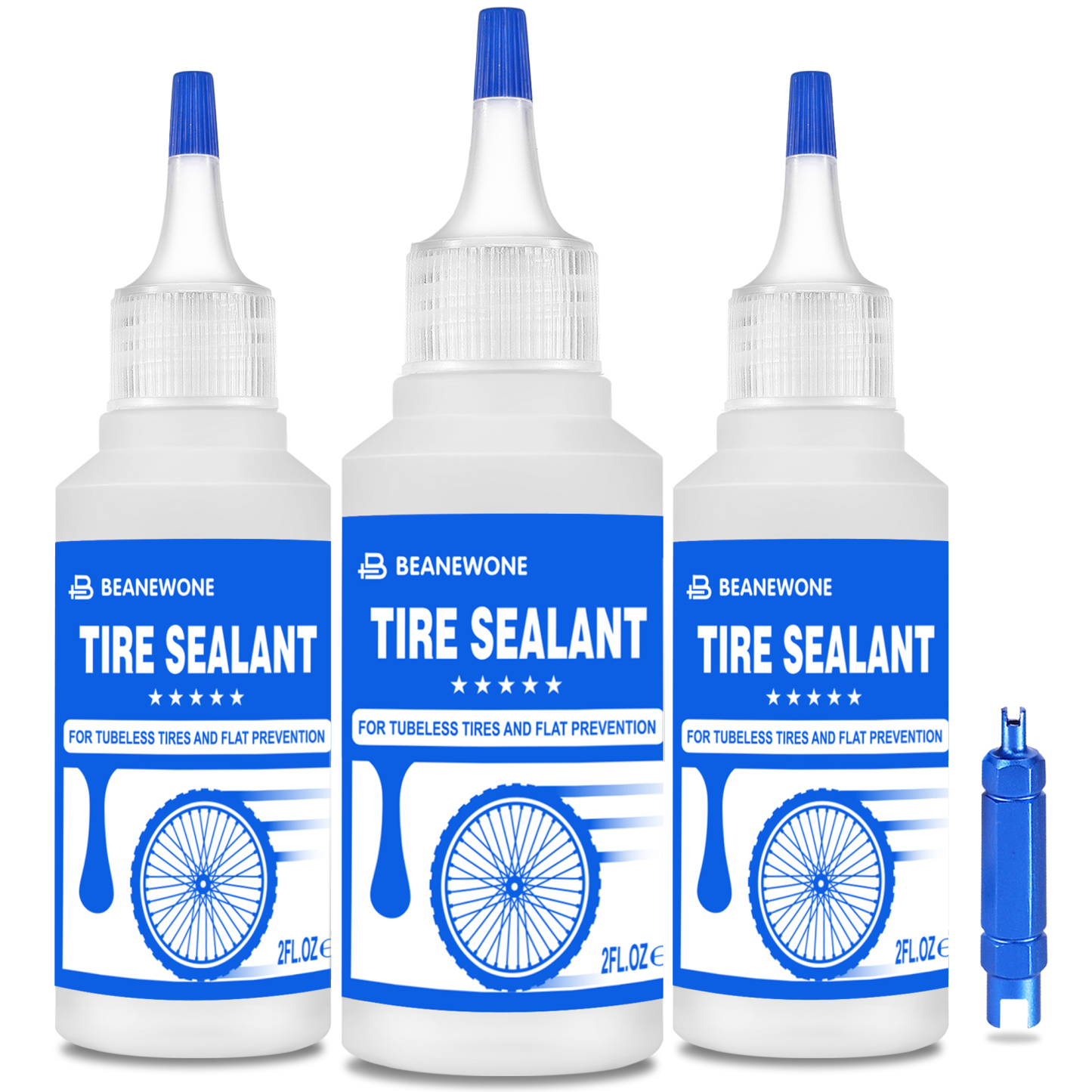 Beanewone Tubeless Tire Sealant, Tubeless Bike Sealant - 2oz per Bottle, Long-Lasting for MTB, No Tubes and Tubeless Tires. Directly Refills in Under 30s(2oz X 3 Bottles)