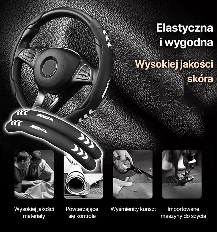 Świecąca w ciemności skórzana nakładka na kierownicę z logo marki