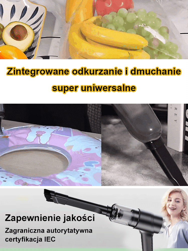 Przenośny odkurzacz samochodowy z ładowaniem bezprzewodowym