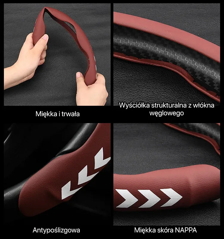 Świecąca w ciemności skórzana nakładka na kierownicę z logo marki