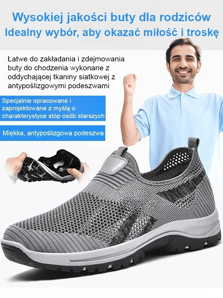 Oddychająca siateczka, nie duszne stopy, antypoślizgowe buty do chodzenia taty