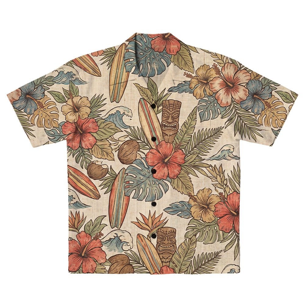 Hawaii Vintage Bird Hibiscus Leaf Camp Shirt