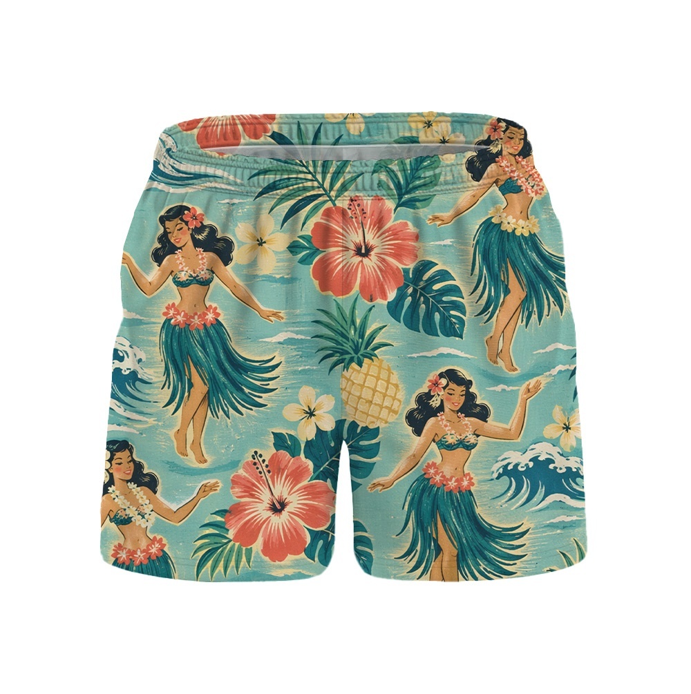 Hawaii Ocean Hula Wave Scene Camp Shirt