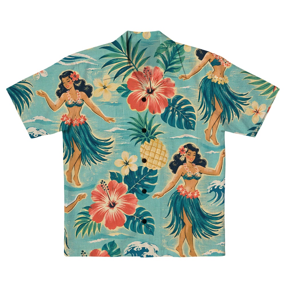 Hawaii Ocean Hula Wave Scene Camp Shirt