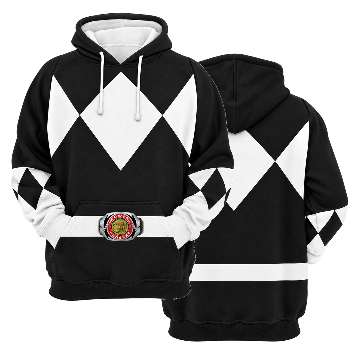 Mighty Morphin Black Ranger Cosplay Hoodie - front and back views