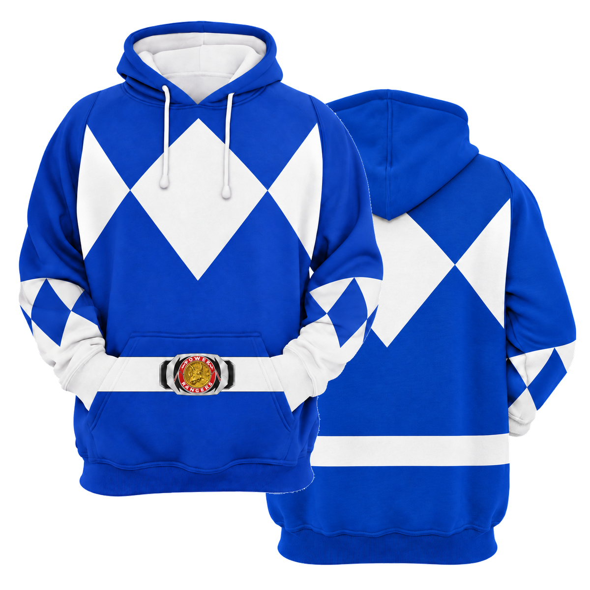 Mighty Morphin Blue Ranger Cosplay Hoodie - front and back views