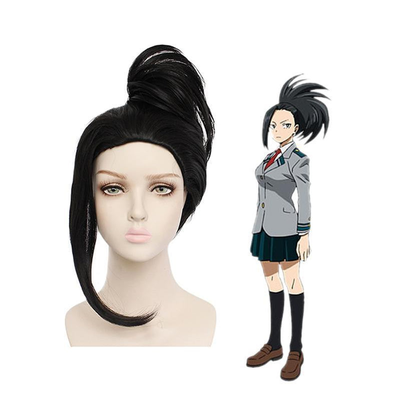 Anime MHA Momo Yaoyorozu Long Black Cosplay Wigs-otakuplan