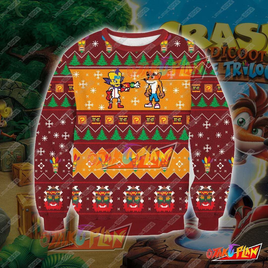 Crash Bandicoot Knitting Pattern 3D Print Ugly Christmas Sweatshirt-otakuplan