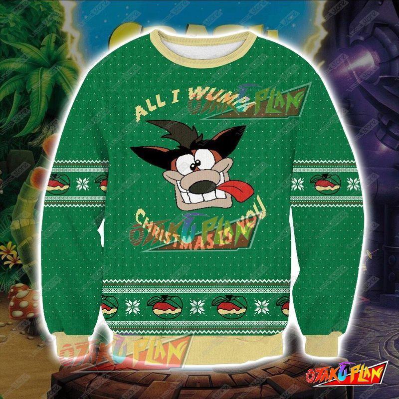 Crash Bandicoot Video Game 3D Print Pattern Ugly Christmas Sweatshirt-otakuplan