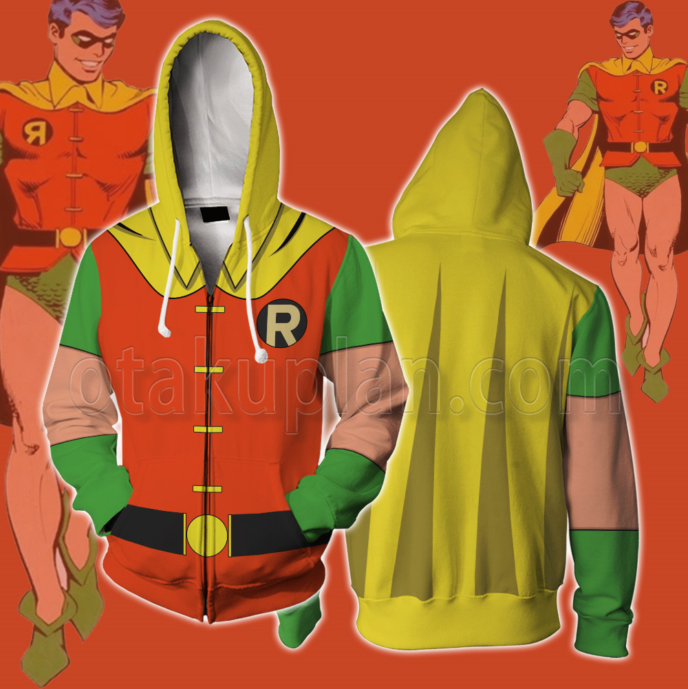 Batman Dc Robin Hoodie Dc Robin Red And Green Cosplay Zip Up