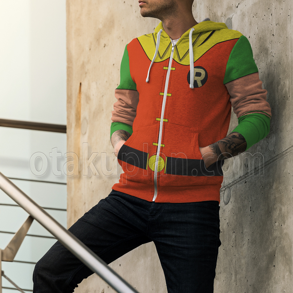 Dc Robin Red And Green Cosplay Zip Up Hoodie – otakuplan