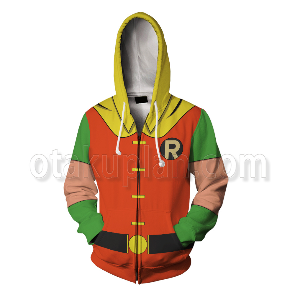 Dc Robin Red And Green Cosplay Zip Up Hoodie – otakuplan