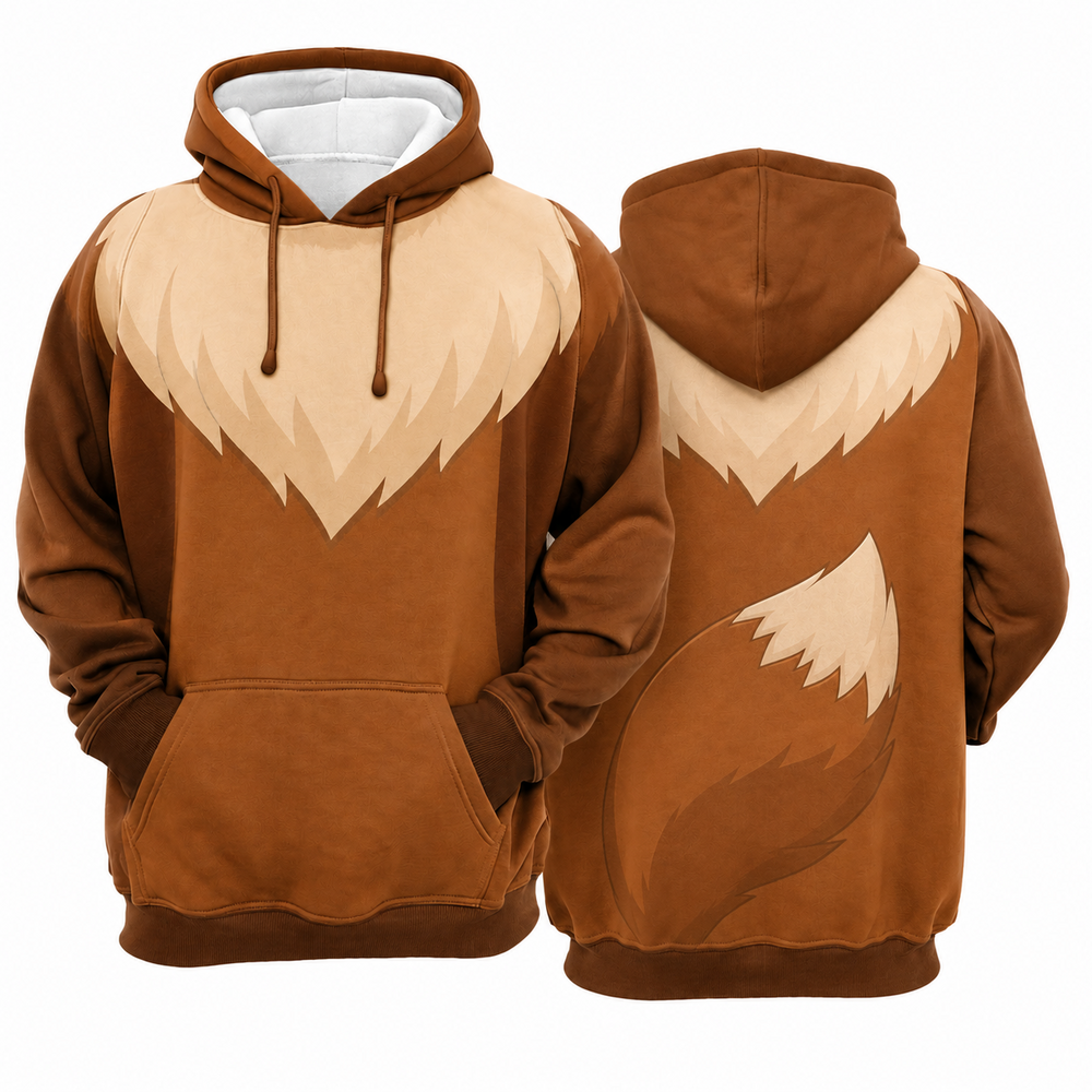 Eevee Brown Fur Cosplay Hoodie - front and back views