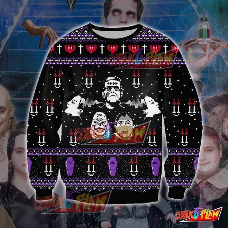 Franklinstein- The Addams Family Knitting Pattern 3D Print Ugly Christmas Sweatshirt-otakuplan