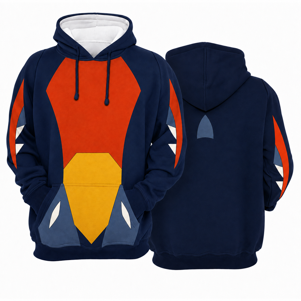 Garchomp Navy Tail Cosplay Hoodie - front and back views