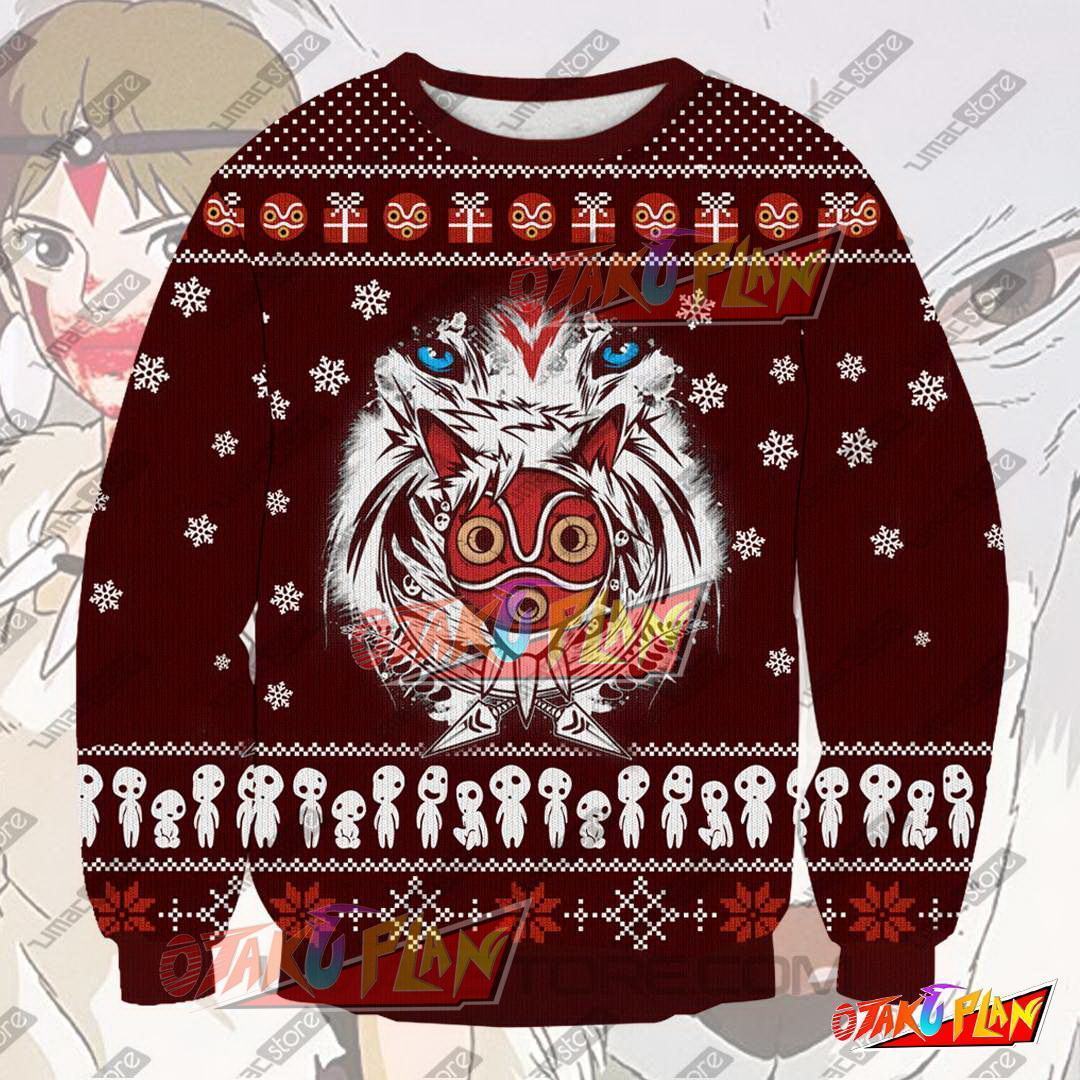 Ghibli Princess Mononoke V2 3D Print Ugly Christmas Sweatshirt-otakuplan