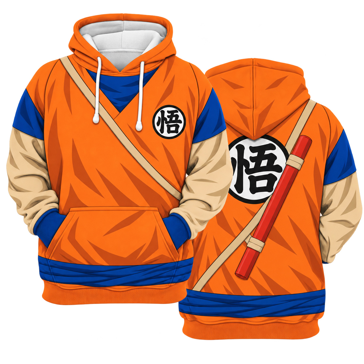 Goku Mini Daima Orange Gi Cosplay Hoodie - front and back views