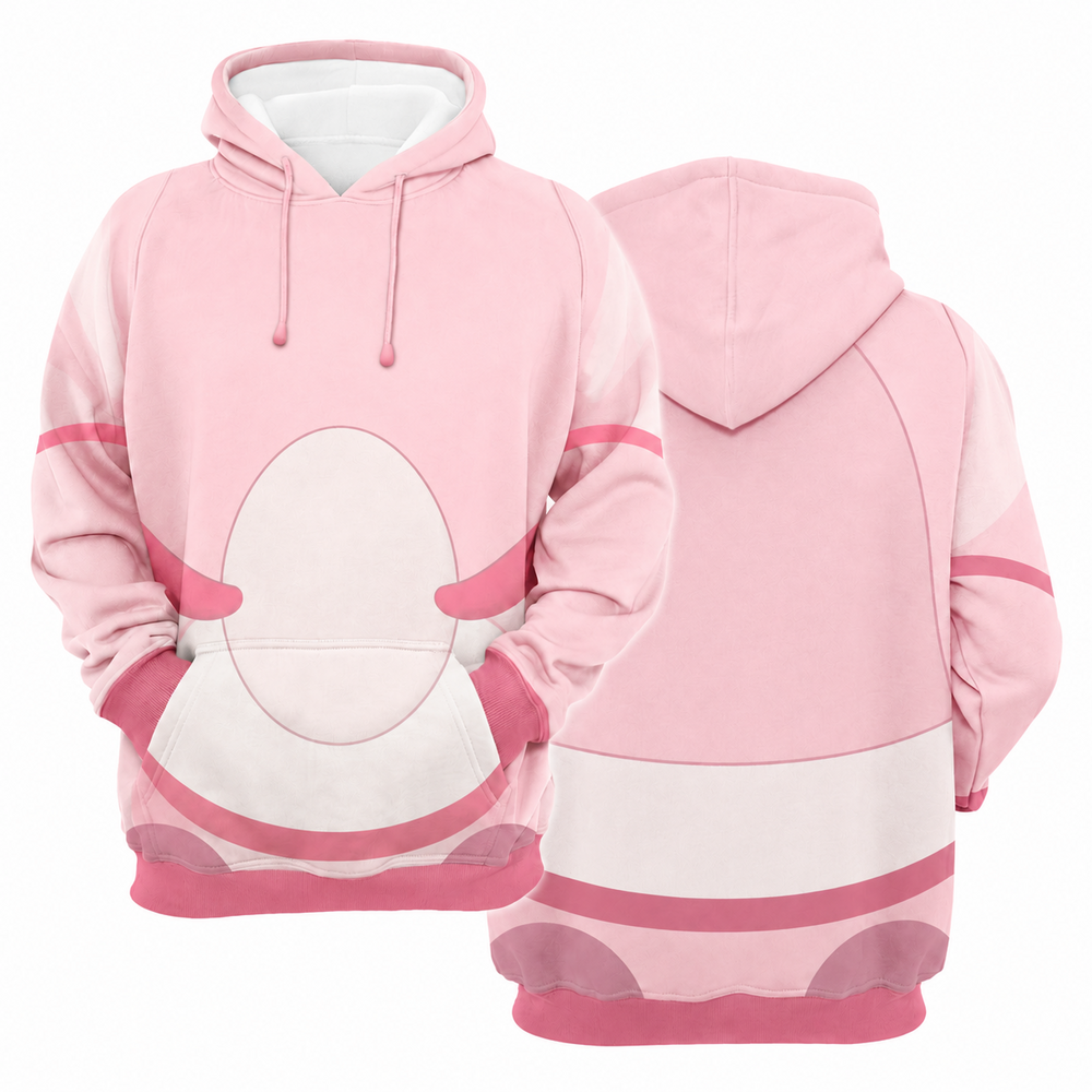 Happiny Pink Egg Cosplay Hoodie - front and back views