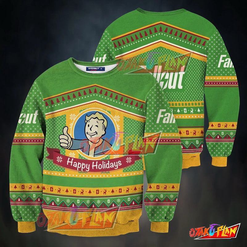 Happy Fallout 3D Print Ugly Christmas Sweatshirt-otakuplan