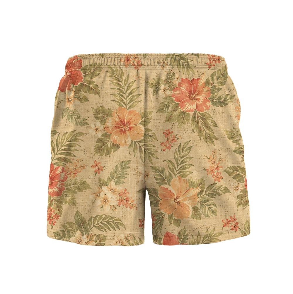 Hawaii Antique Linen Hibiscus Palm Camp Shirt