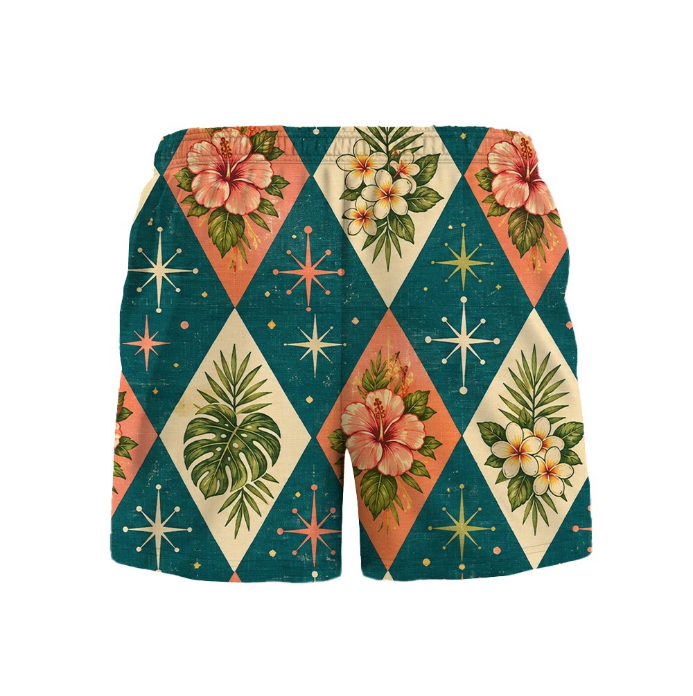 Hawaii Aqua Atomic Monstera Grid Camp Shirt