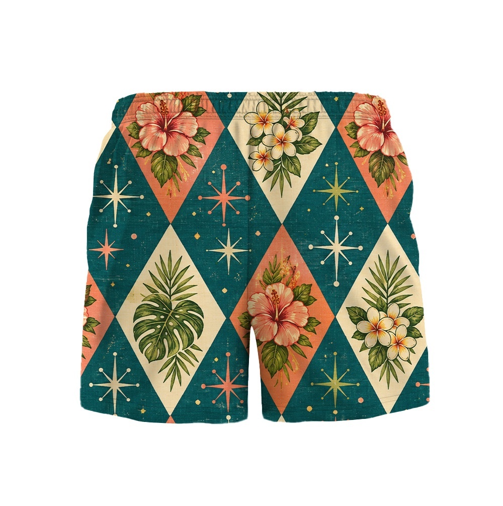 Hawaii Aqua Atomic Monstera Grid Camp Shirt