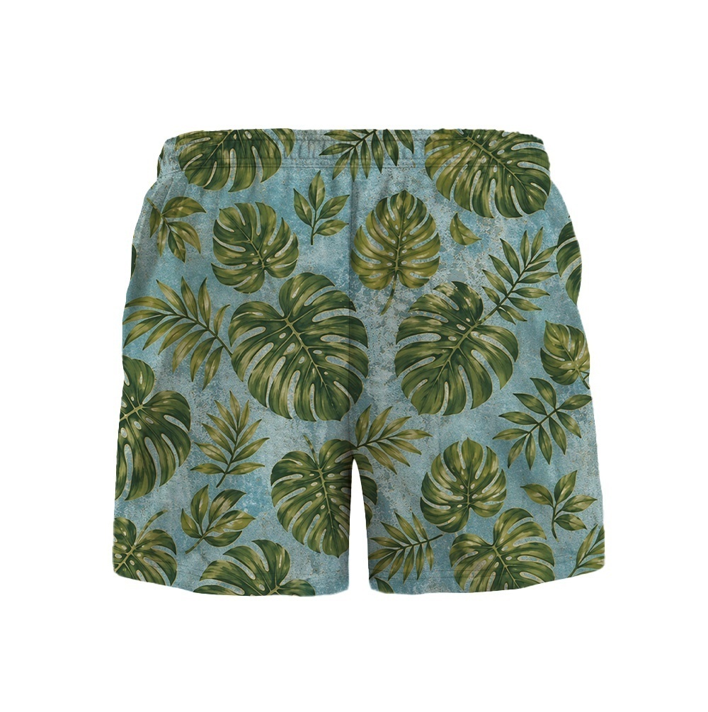 Hawaii Blue Monstera Leaf Drawstring Shorts