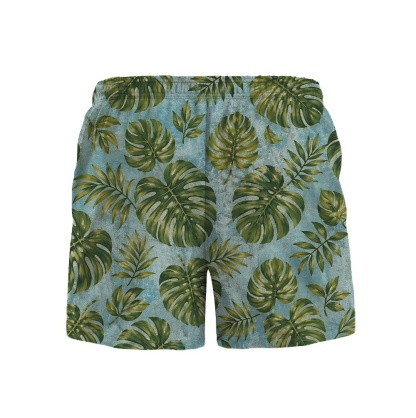 Hawaii Blue Monstera Leaf Drawstring Shorts