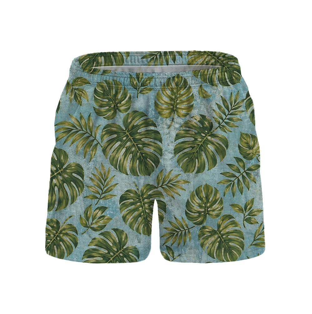 Hawaii Blue Monstera Leaf Drawstring Shorts