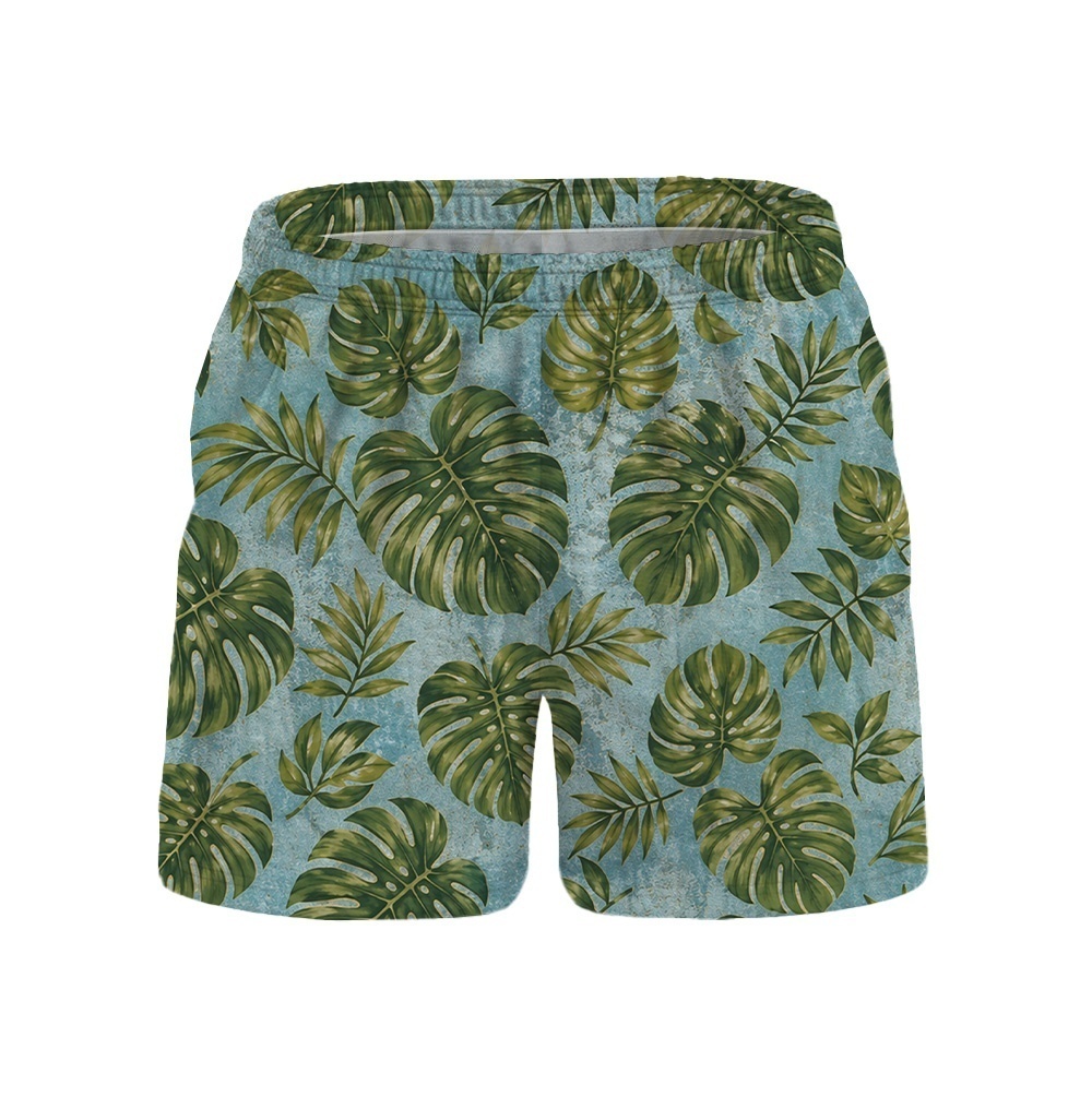 Hawaii Blue Monstera Leaf Drawstring Shorts