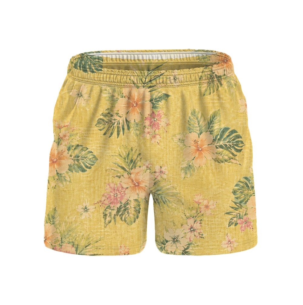 Hawaii Buttercream Hibiscus Palm Camp Shirt