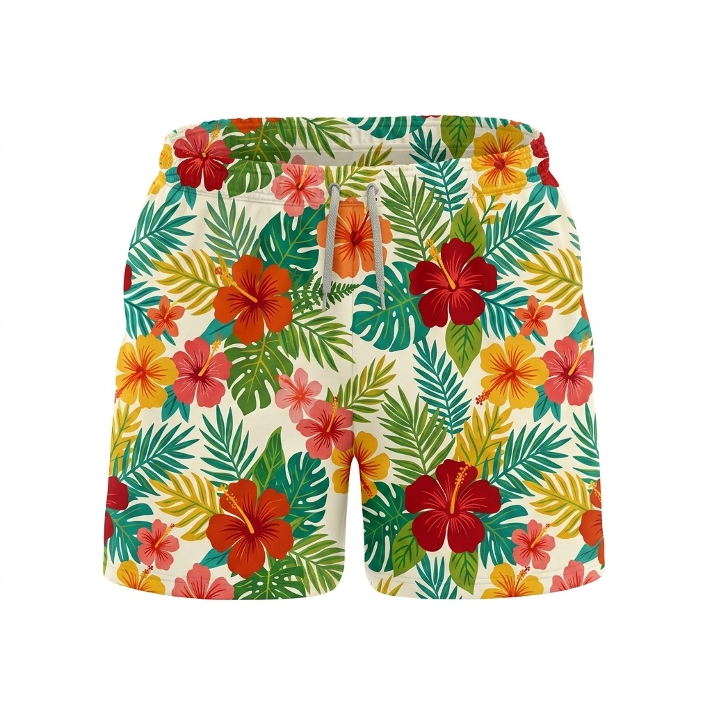 Hawaii Coastal Bird Floral Drawstring Shorts