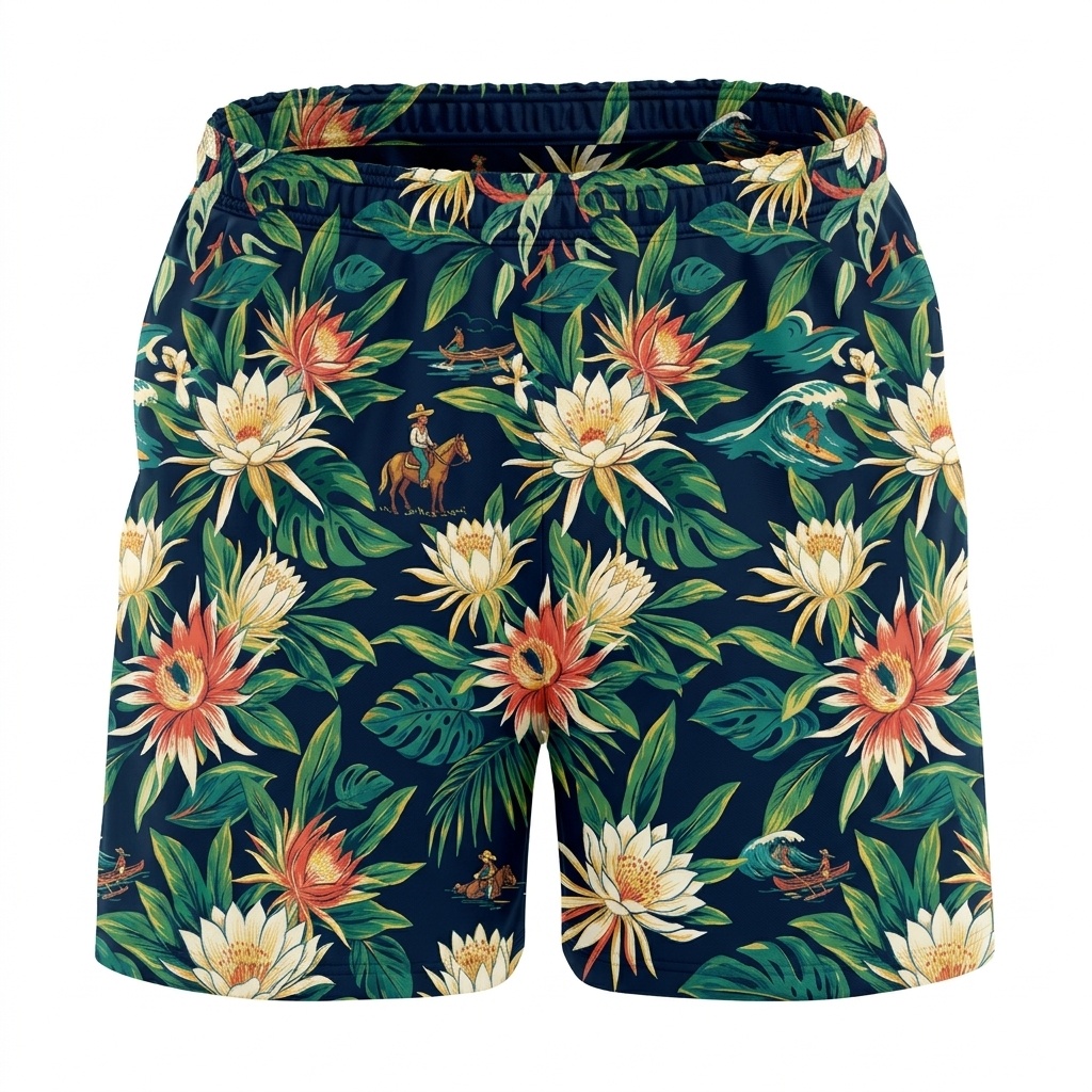 Hawaii Coastal Island Bloom Drawstring Shorts