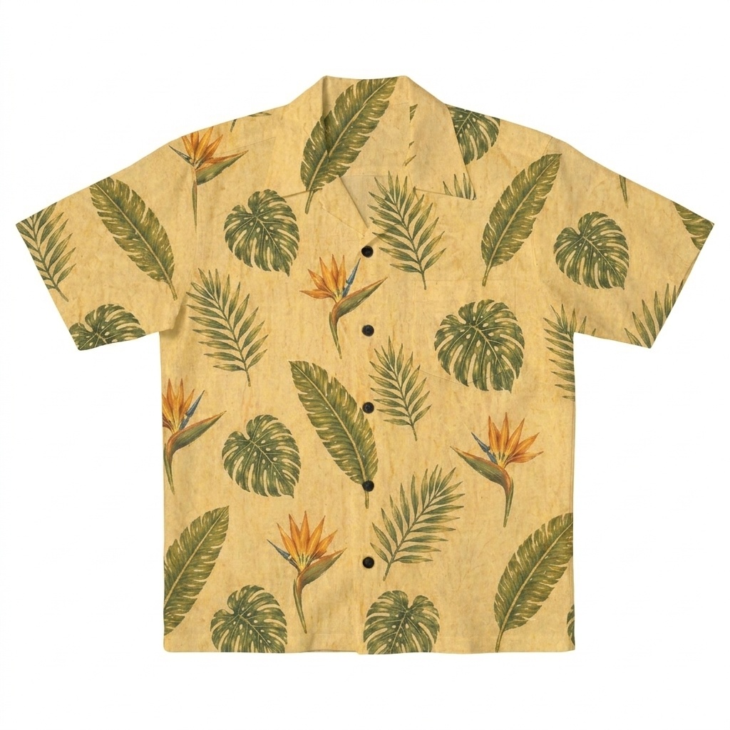 Hawaii Coastal Leaf Strelitzia Camp Shirt