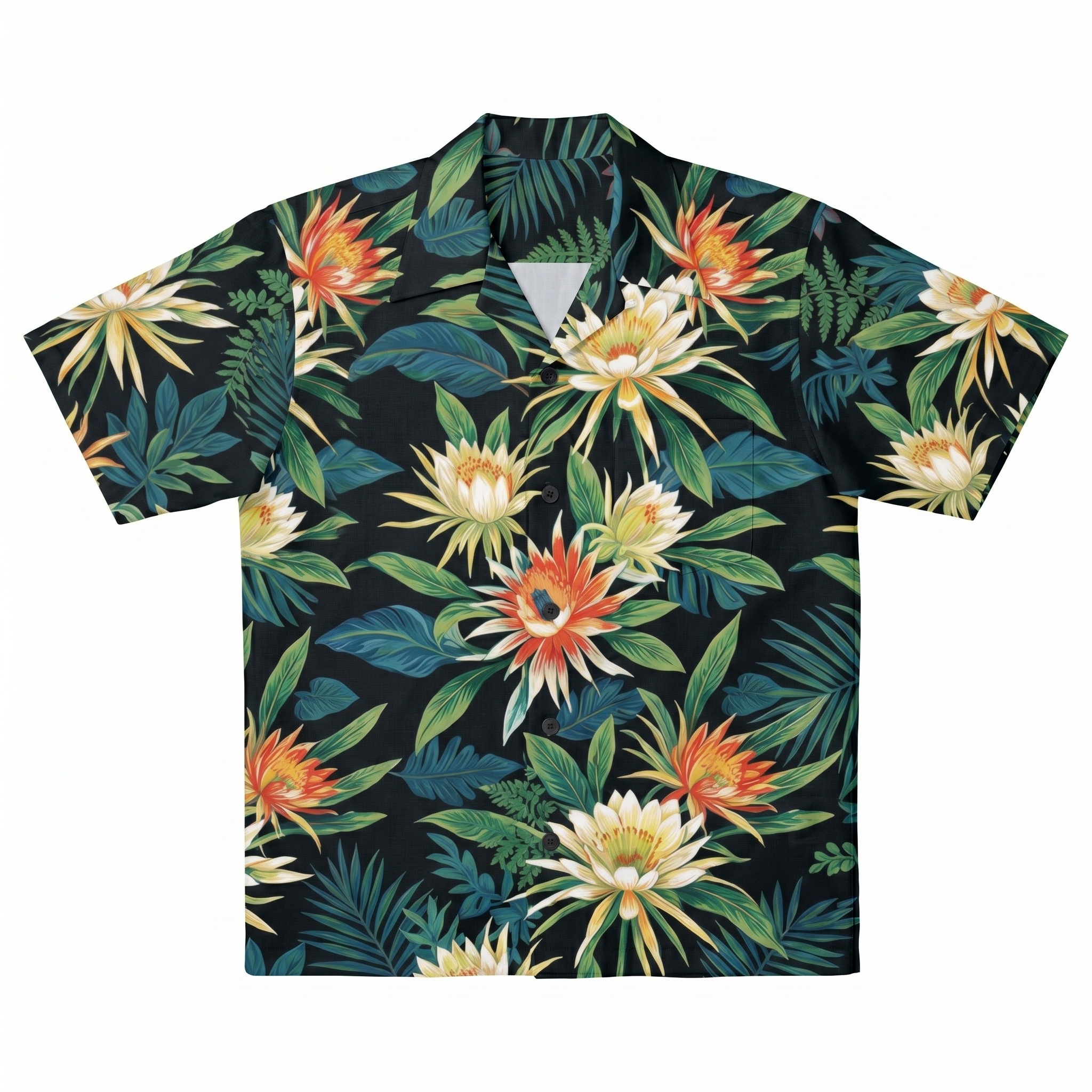 Hawaii Coastal Midnight Bloom Camp Shirt