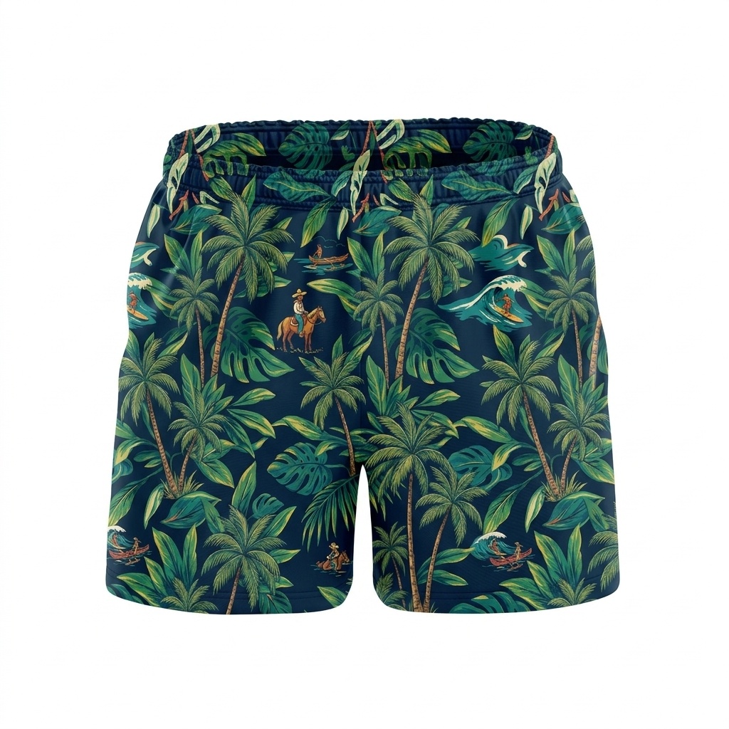 Hawaii Coastal Midnight Palm Drawstring Shorts
