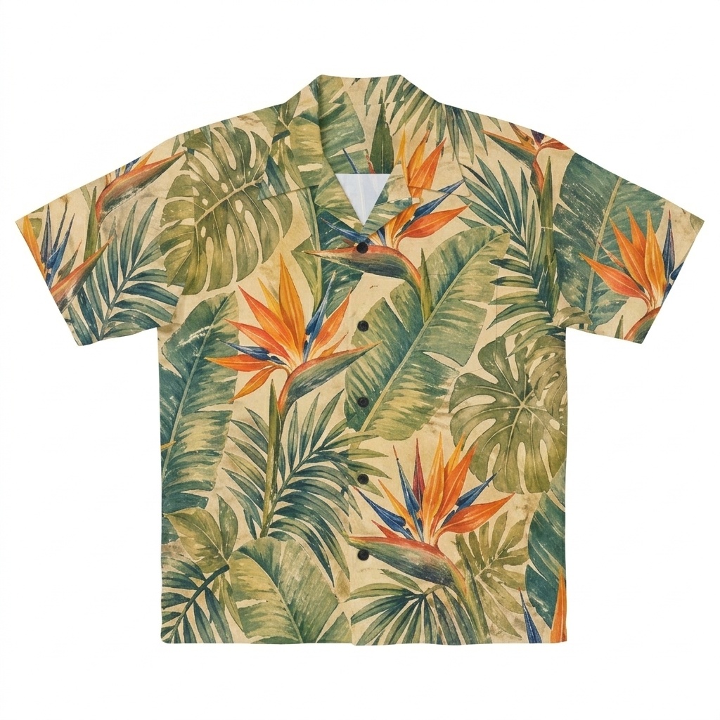 Hawaii Coastal Monstera Strelitzia Camp Shirt