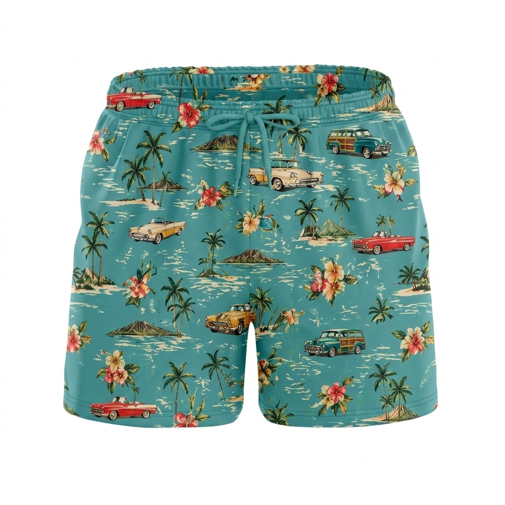 Hawaii Coastal Ocean Scenic Drawstring Shorts