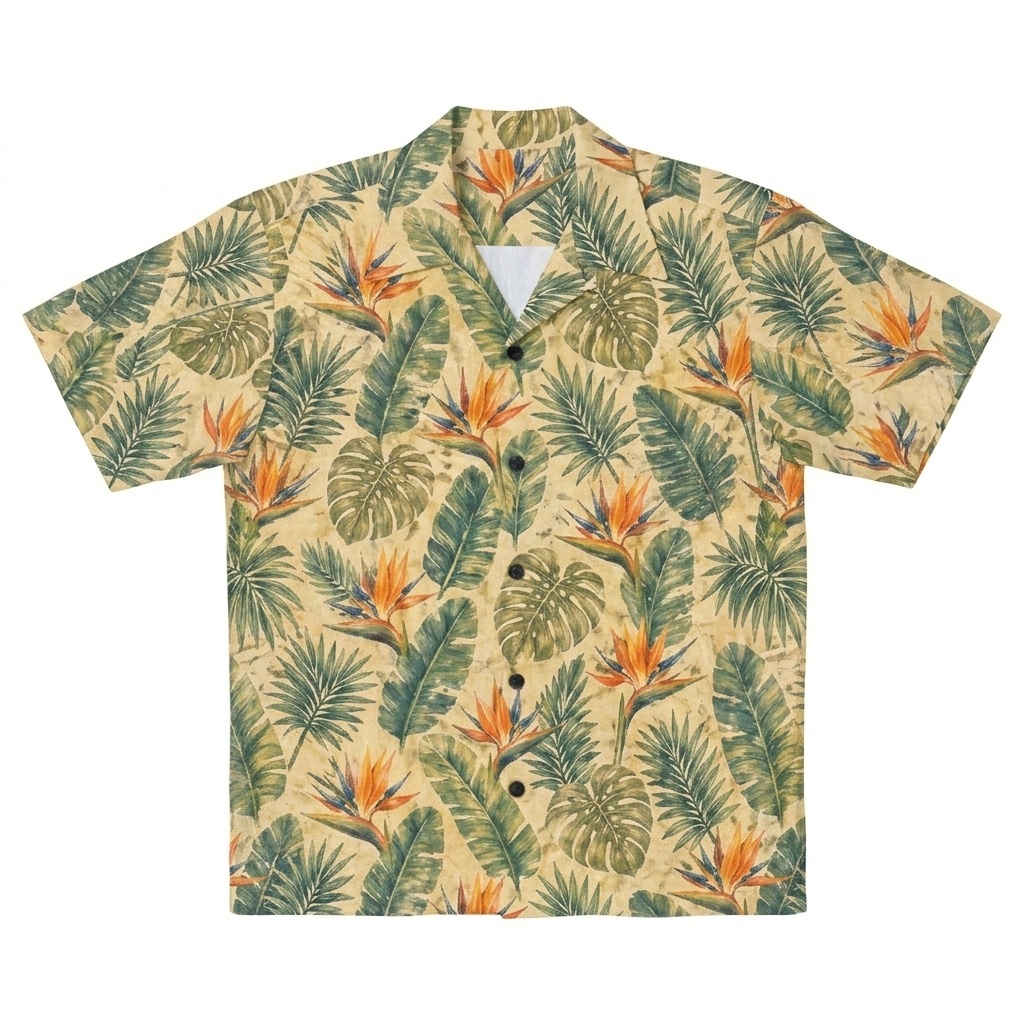 Hawaii Coastal Palm Strelitzia Camp Shirt