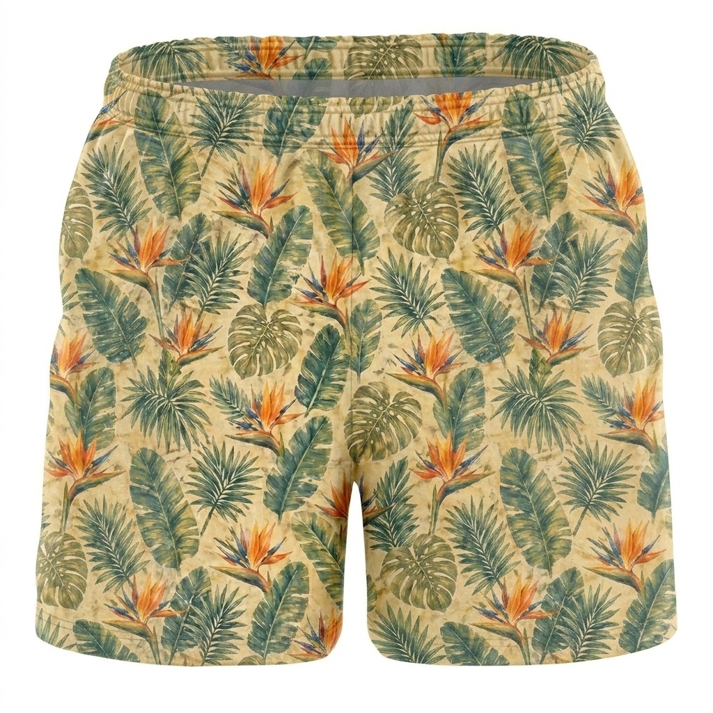 Hawaii Coastal Palm Strelitzia Drawstring Shorts
