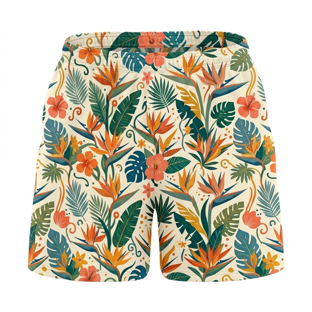 Hawaii Coastal Paradise Floral Drawstring Shorts