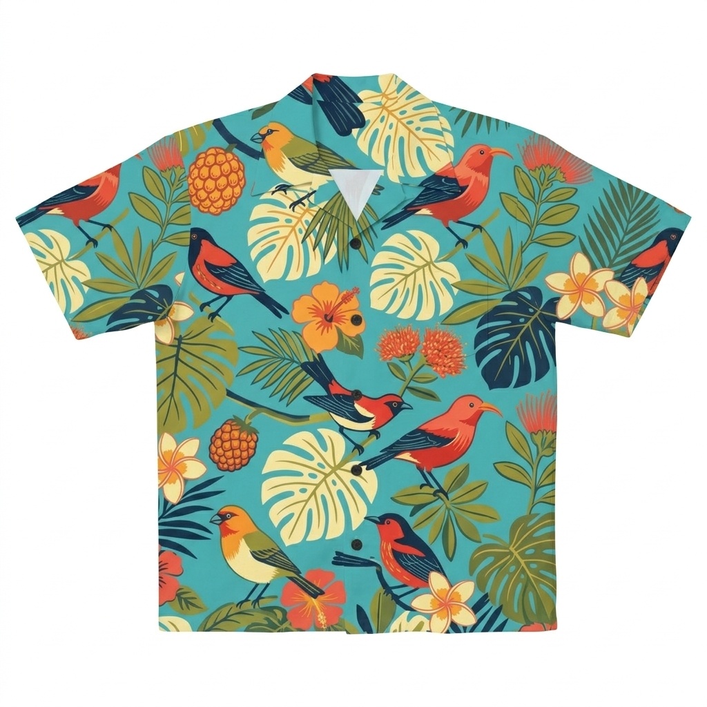 Hawaii Coastal Toucan Pineapple Camp Shirt